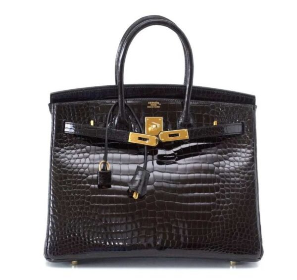 Birkin 35 Black Porosus Crocodile with Gold Hardware
