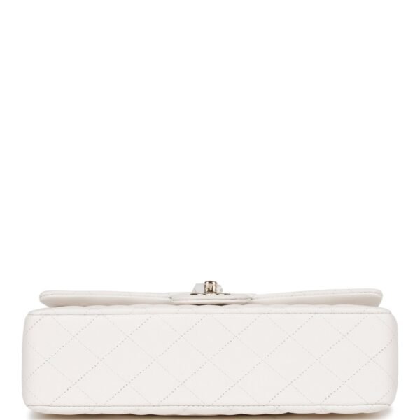 Medium Classic Double Flap Bag White Caviar Light Gold Hardware