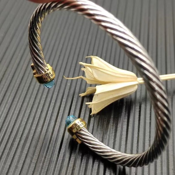 5mm Cable Bracelet with Aquamarine & Diamond Accents