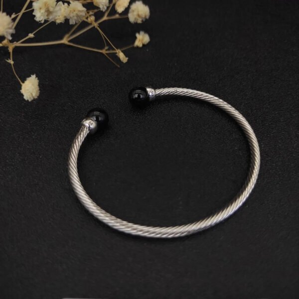 Solari Cablespira&reg; Bracelet Sterling Silver with Black Agate and Diamonds, 3mm