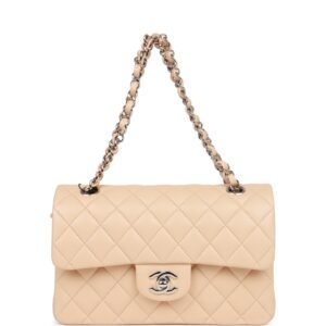 6BEFFA19-B321-91B7-938F-71A531721260.jpg Small Classic Double Flap Beige Lambskin Silver Hardware