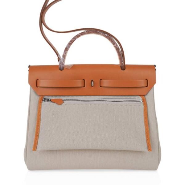 Herbag Zip 31 Bag Beton Toile Militaire / Natural Sable Leather Palladium New w/Box