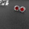 Infinity Stud Earrings Sterling Silver with Garnets, 13mm