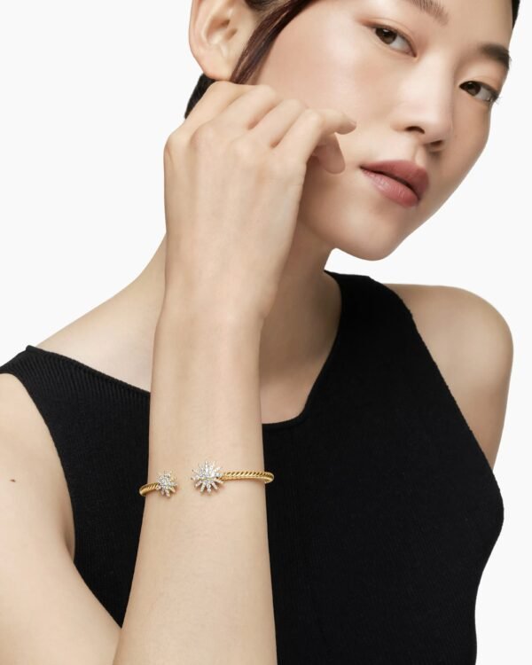 Starburst Cable Bracelet 18K Yellow Gold with Diamonds, 3.5mm, 4mm