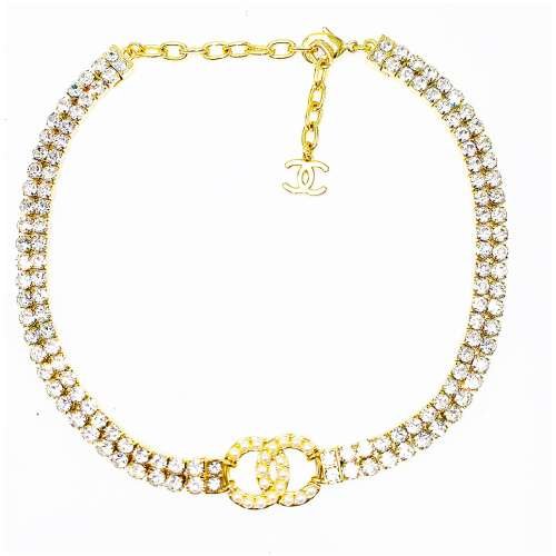 Authentic Heavy Gilt Necklace CC Logo set with Seed Pearls and Crystals