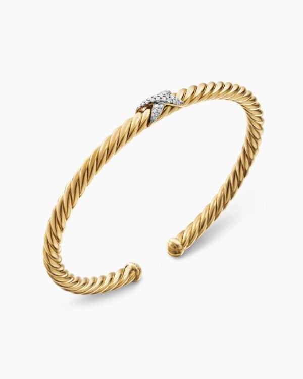 75F015C8-AF95-84A7-8A5D-114E0CD144C4.jpg X Cablespira® Station Bracelet 18K Yellow Gold with Pavé Diamonds, 4mm