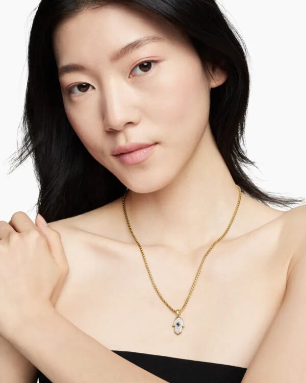 7668FFB4-4B4A-62E4-D23A-DF3CBF67D76C.jpg Hamsa Amulet 18K Yellow Gold with Pavé Diamonds and Blue Sapphire, 24.6mm