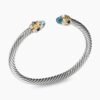 Renaissance Classic Cable Bracelet Sterling Silver with 14K Yellow Gold, Blue Topaz and Lapis, 5mm
