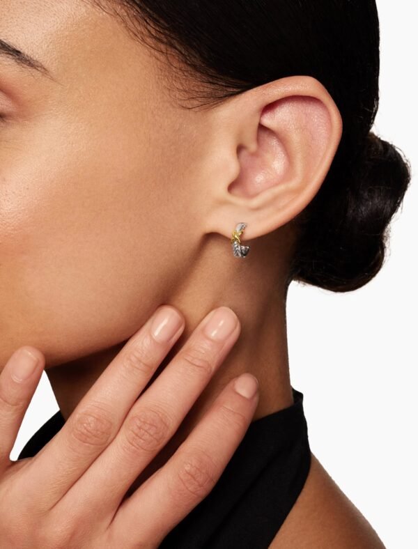 Petite X Hoop Earrings Sterling Silver with 18K Yellow Gold, 12.6mm