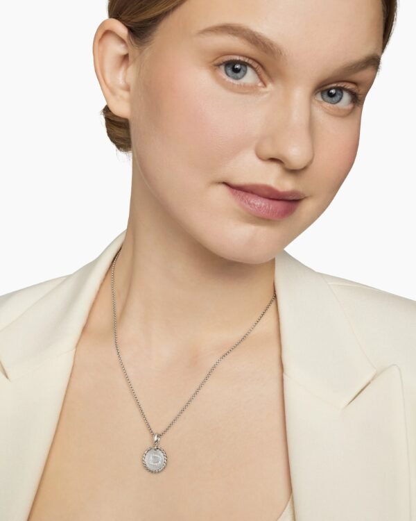 Initial Charm Necklace Sterling Silver with Diamond D