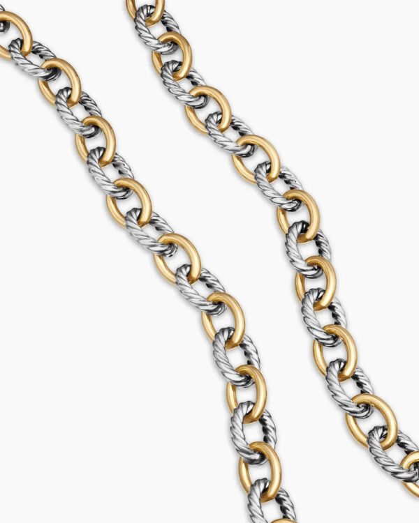 Oval Link Chain Necklace Sterling Silver with 18K Yellow Gold, 16mm