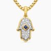8441EF57-BF52-2605-7173-86D410AEED11.jpg Hamsa Amulet 18K Yellow Gold with Pavé Diamonds and Blue Sapphire, 24.6mm