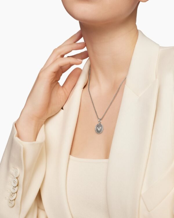 86BCB324-B99E-343F-E6A7-9624E523CCB0.jpg Initial Charm Necklace Sterling Silver with Diamond V