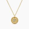 Initial Charm Necklace 18K Yellow Gold with Diamond F