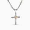 Petite X Cross Necklace Sterling Silver with 14K Yellow Gold, 24mm
