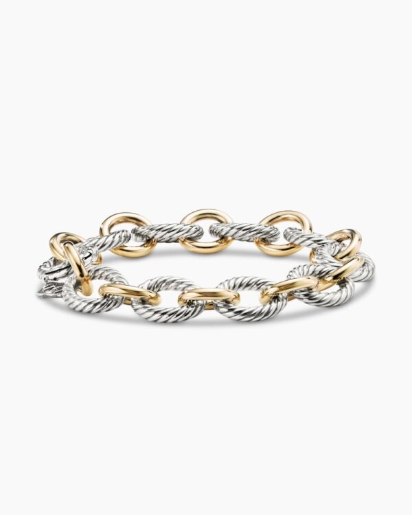 Oval Link Chain Bracelet Sterling Silver with 18K Yellow Gold, 12mm - 19cm