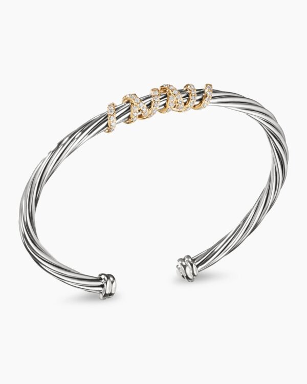 Helena Center Station Bracelet Sterling Silver with 18K Yellow Gold and Diamonds, 4mm