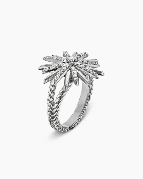 Starburst Ring Sterling Silver with Diamonds, 19mm