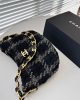 CHANEL Cashmere Tweed Quilted Hobo Black Grey