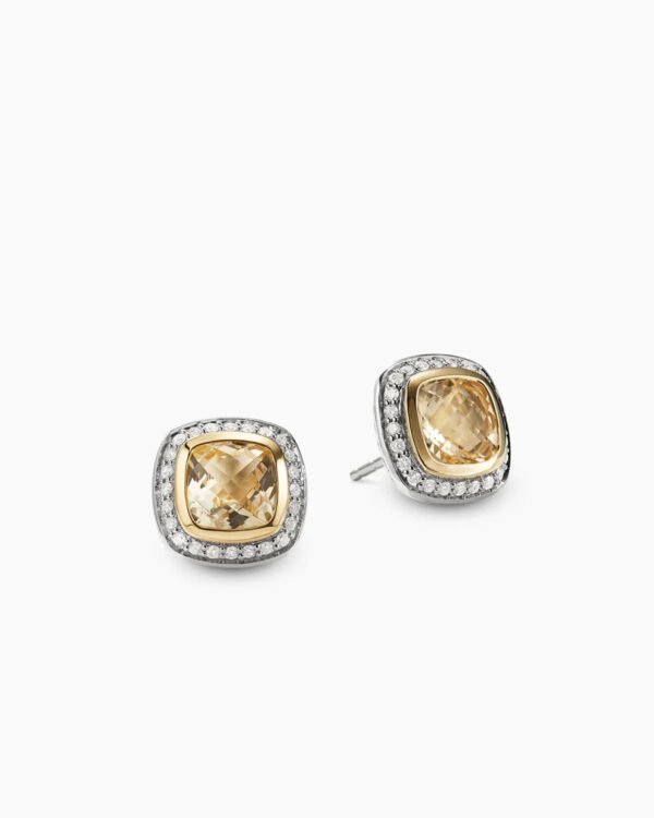 Albion&reg; Stud Earrings Sterling Silver with 18K Yellow Gold, Champagne Citrine and Diamonds, 7mm