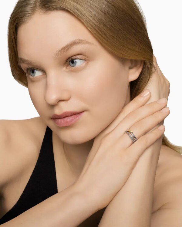 X Crossover Band Ring Sterling Silver with 18K Yellow Gold - 6