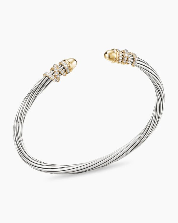 Helena Bracelet Sterling Silver with 18K Yellow Gold Domes and Diamonds, 4mm