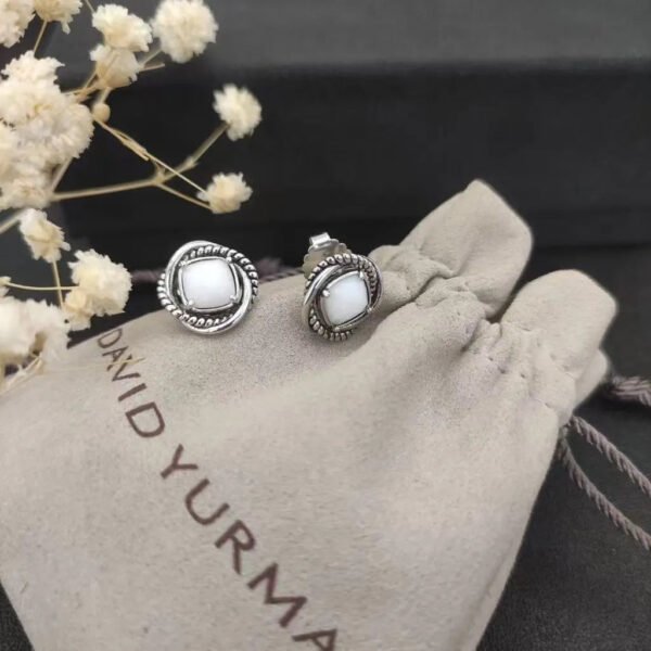 Infinity Stud Earrings Sterling Silver with White Agate, 13mm