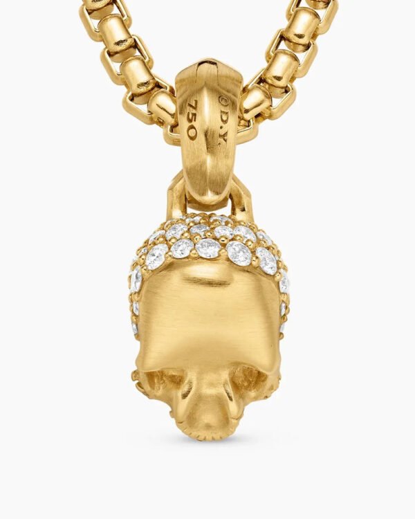 Skull Amulet Full Pav&eacute; Diamonds and 18K Yellow Gold, 14mm