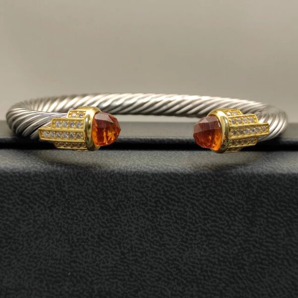 7mm Cable Bracelet with Champagne & Diamond Accents ??Gold Cap