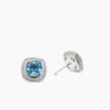 Albion Stud Earrings Sterling Silver with Blue Topaz and Diamonds, 7mm