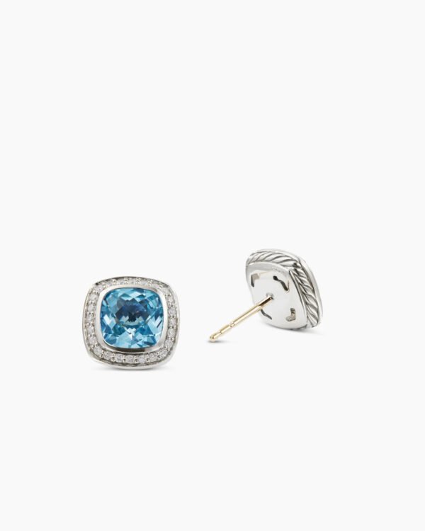 Albion Stud Earrings Sterling Silver with Blue Topaz and Diamonds, 7mm