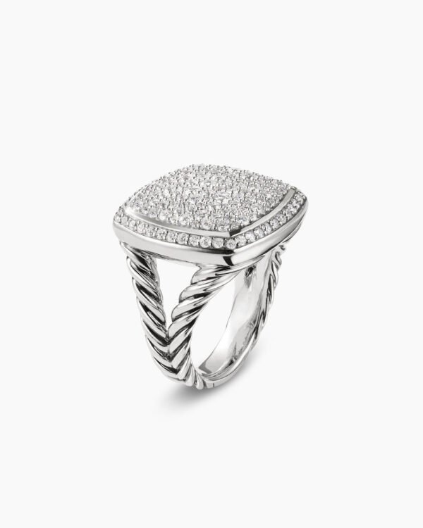 Albion Ring Sterling Silver with Pave Diamonds, 17mm