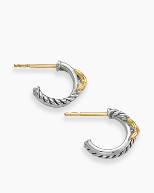 Petite X Hoop Earrings Sterling Silver with 18K Yellow Gold, 12.6mm