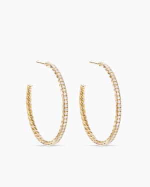 Pave Hoop Earrings 18K Yellow Gold with Diamonds, 38mm