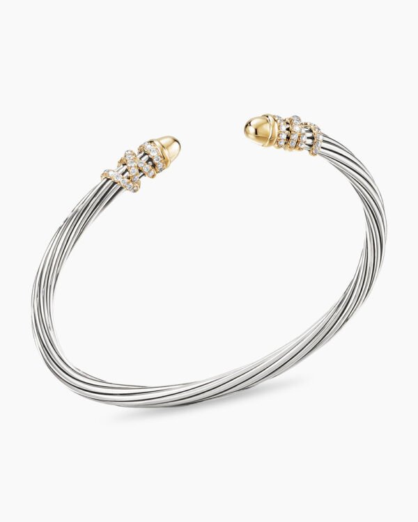 Helena Bracelet Sterling Silver with 18K Yellow Gold Domes and Diamonds, 4mm