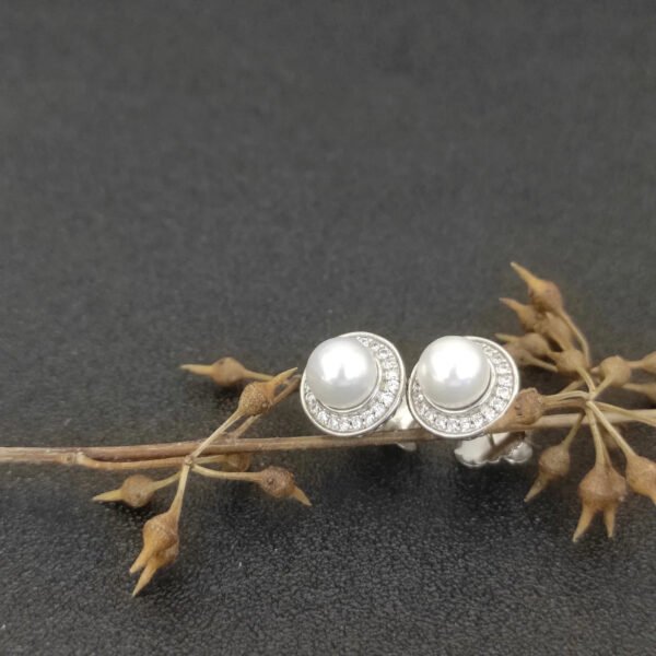 Pearl Classics Cable Halo Button Earrings Sterling Silver with Diamonds, 13mm