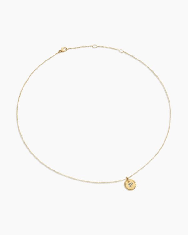 Initial Charm Necklace 18K Yellow Gold with Diamond P