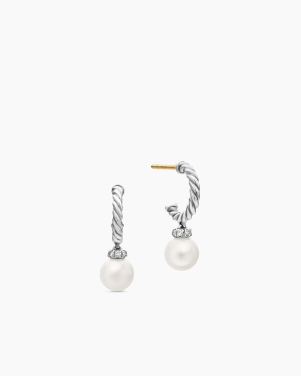 AC0CE672-58ED-B182-FC4F-DF83AC824090.jpg Pearl and Pavé Solari Drop Earrings Sterling Silver with Pearls and Diamonds, 18.4mm