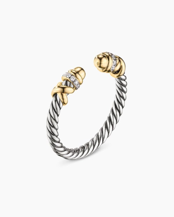 Petite Helena Ring Sterling Silver with 18K Yellow Gold Domes and Diamonds, 2.5mm