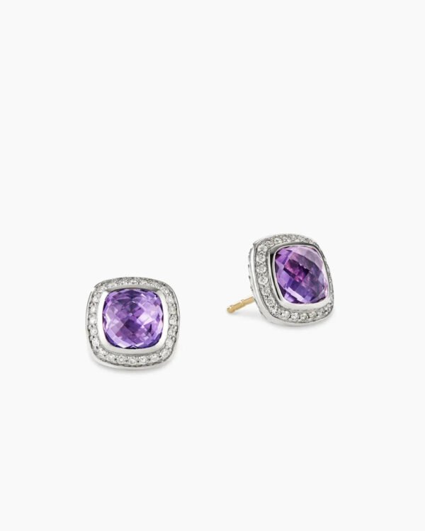 Albion&reg; Stud Earrings Sterling Silver with Amethyst and Diamonds, 7mm