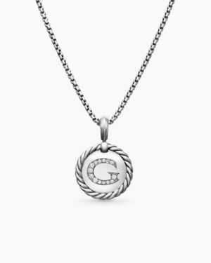 Initial Charm Necklace Sterling Silver with Diamond G