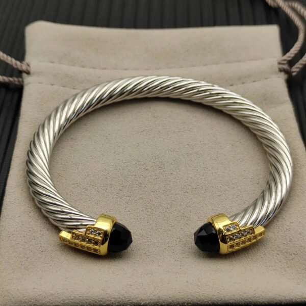 7mm Cable Bracelet with Black Onyx & Diamond Accents ??Gold Cap