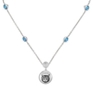 Blind For Love Silver Blue Zirconia Circle Pendant Necklace
