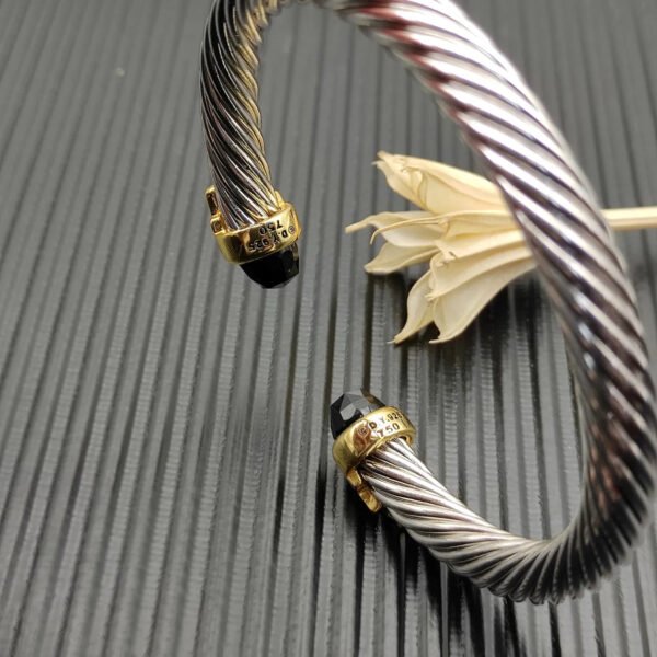 7mm Cable Bracelet with Black Onyx & Diamond Accents ??Gold Cap