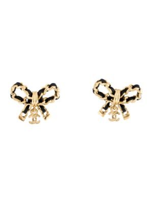 2022 Leather Bow CC Stud Earrings