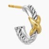 Petite X Hoop Earrings Sterling Silver with 18K Yellow Gold, 12.6mm