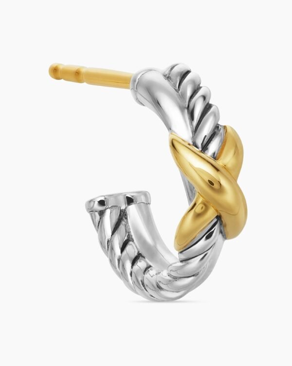 Petite X Hoop Earrings Sterling Silver with 18K Yellow Gold, 12.6mm