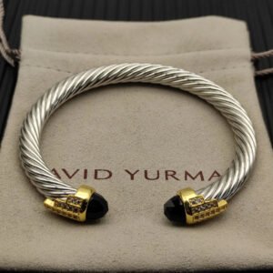 7mm Cable Bracelet with Black Onyx & Diamond Accents ??Gold Cap
