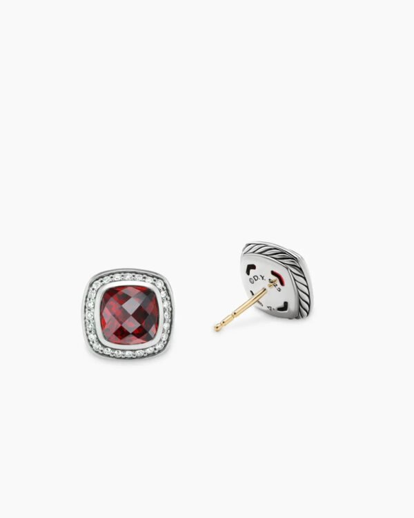 Albion&reg; Stud Earrings Sterling Silver with Garnet and Diamonds, 7mm