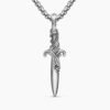 Waves Dagger Amulet Sterling Silver with Black Diamonds